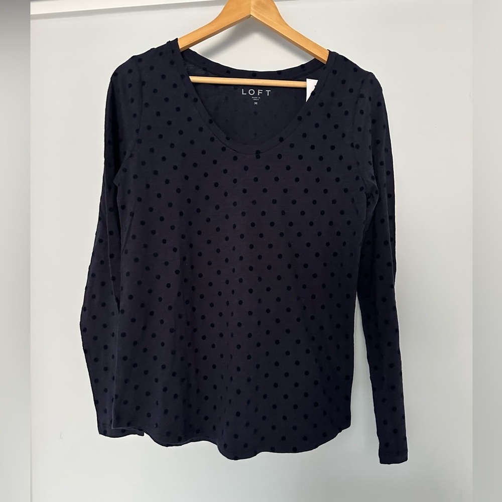Loft Polka‎ Dot Long sleeve velvet dots Navy